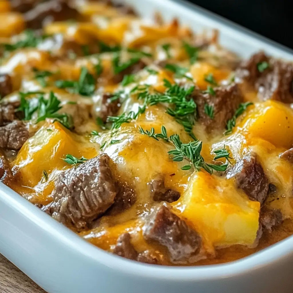 Easy Slow Cooker Steak and Potato Casserole