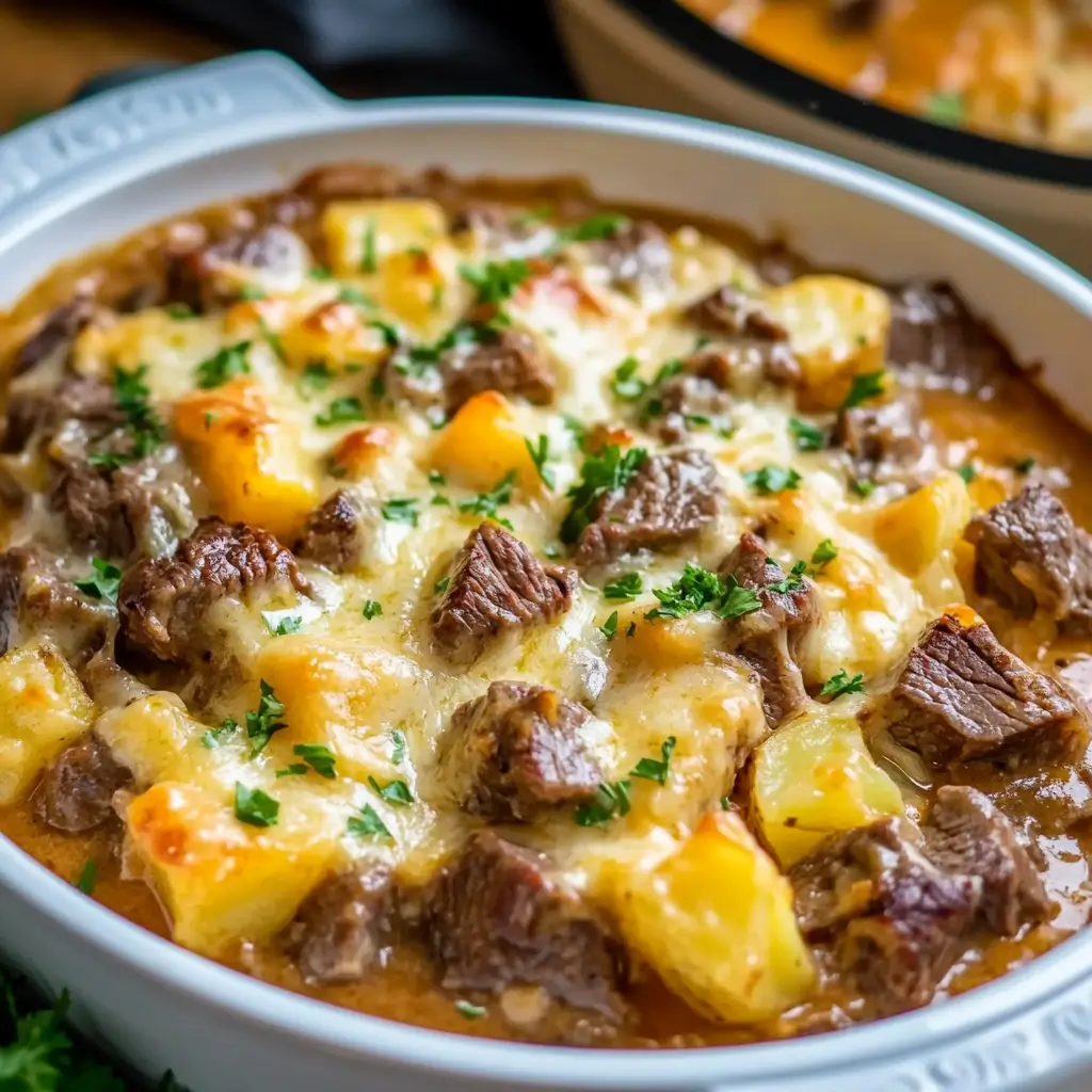 Slow Cooker Steak and Cheddar Potato Casserole